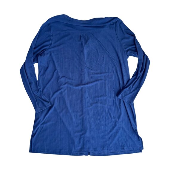 Susan‎ Graver Navy Liquid Knit Button Front Shirt Womens 1X Gold Buttons Career - Picture 7 of 8